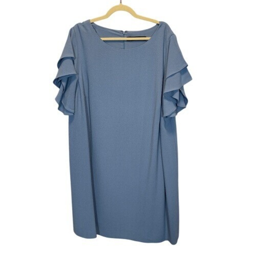 Leslie Fay Blue Ruffle Sleeve Shift‎ Dress Size 22W Lined